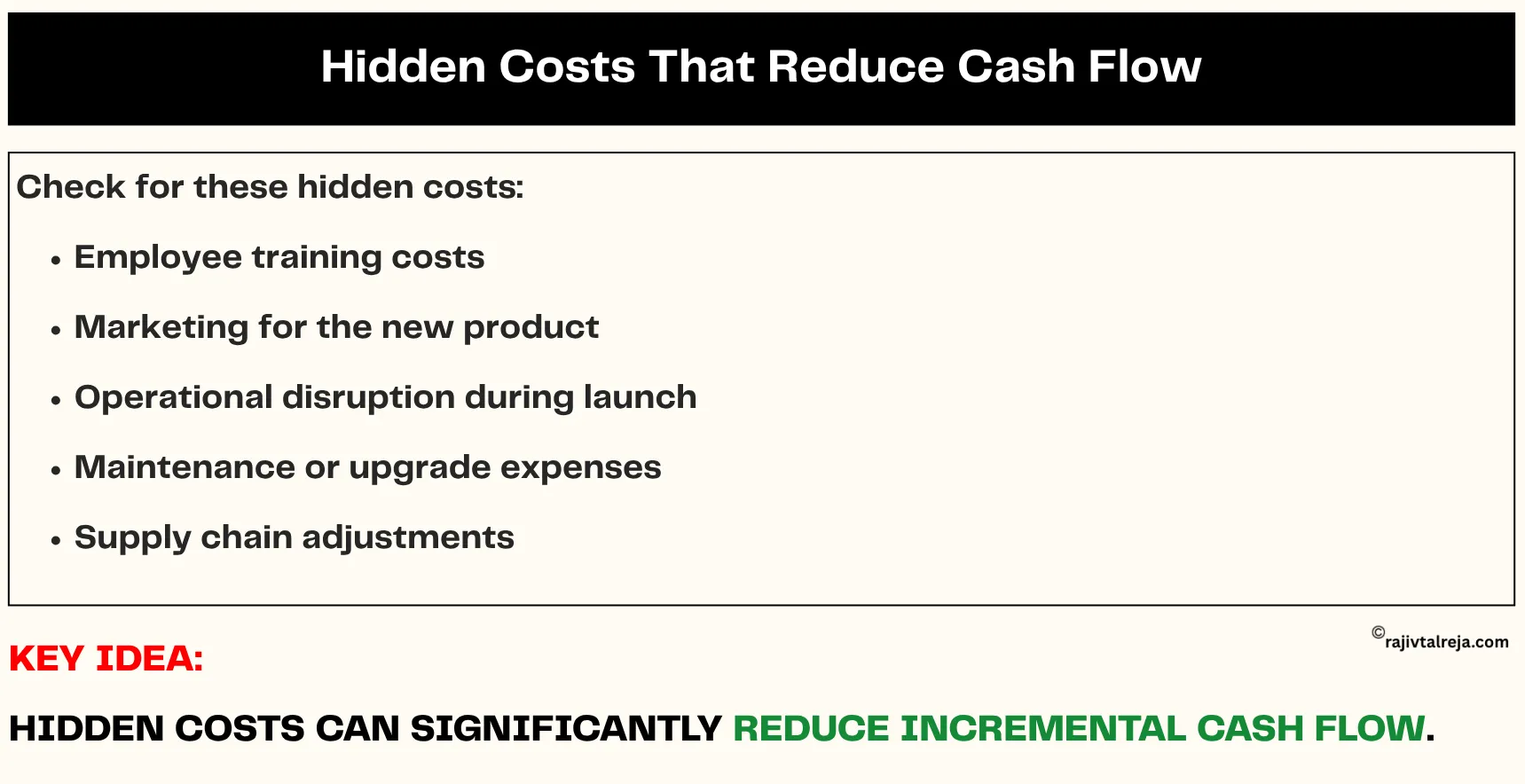 Hidden costs in incremental cash flow analysis