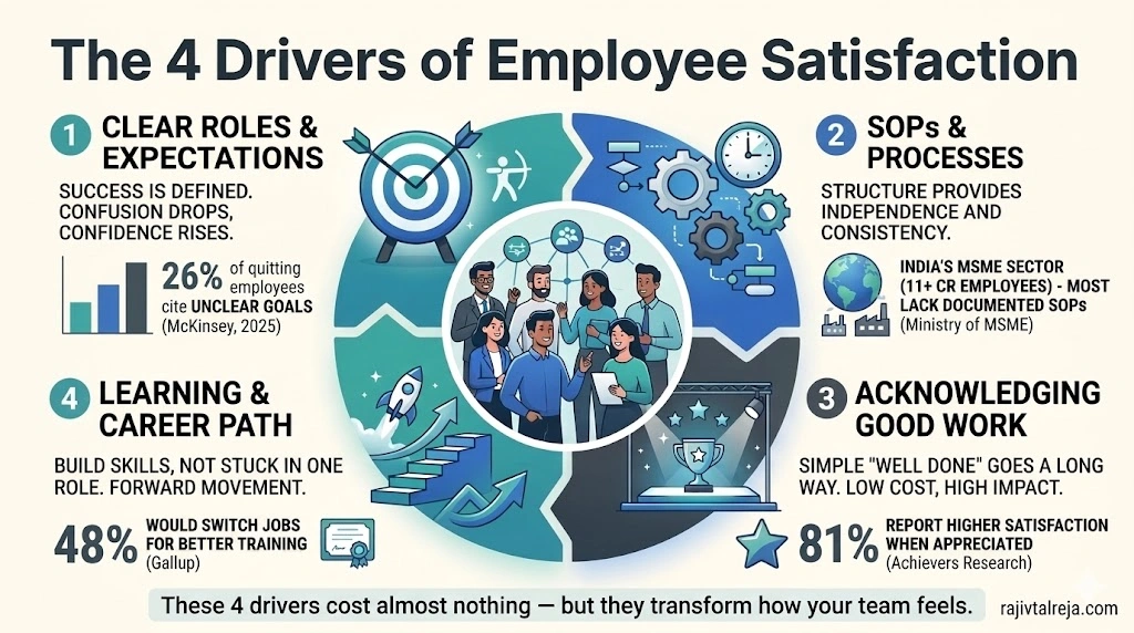 employee satisfaction measures - four key drivers that improve workplace satisfaction