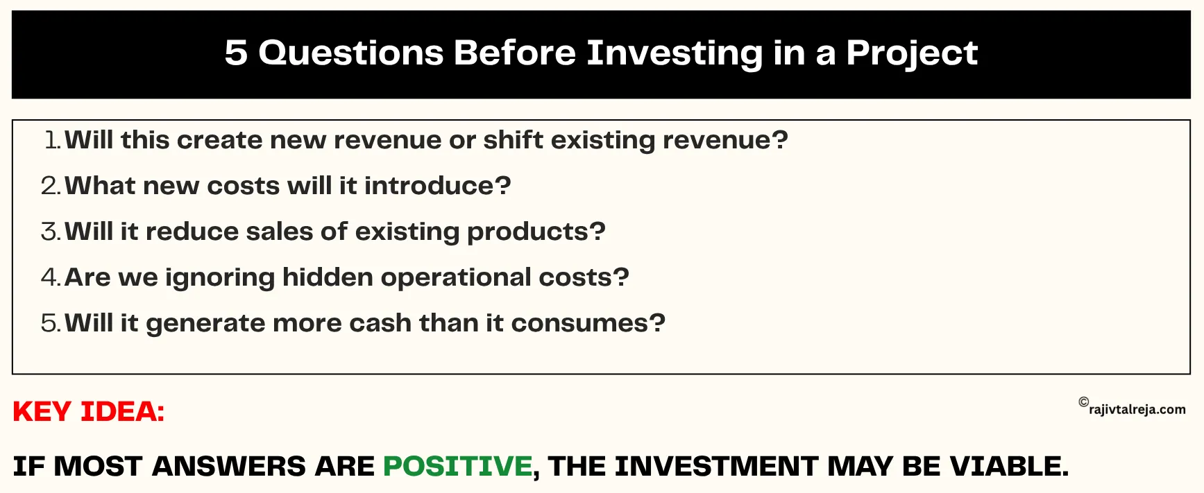 Project investment decision filter for business owners