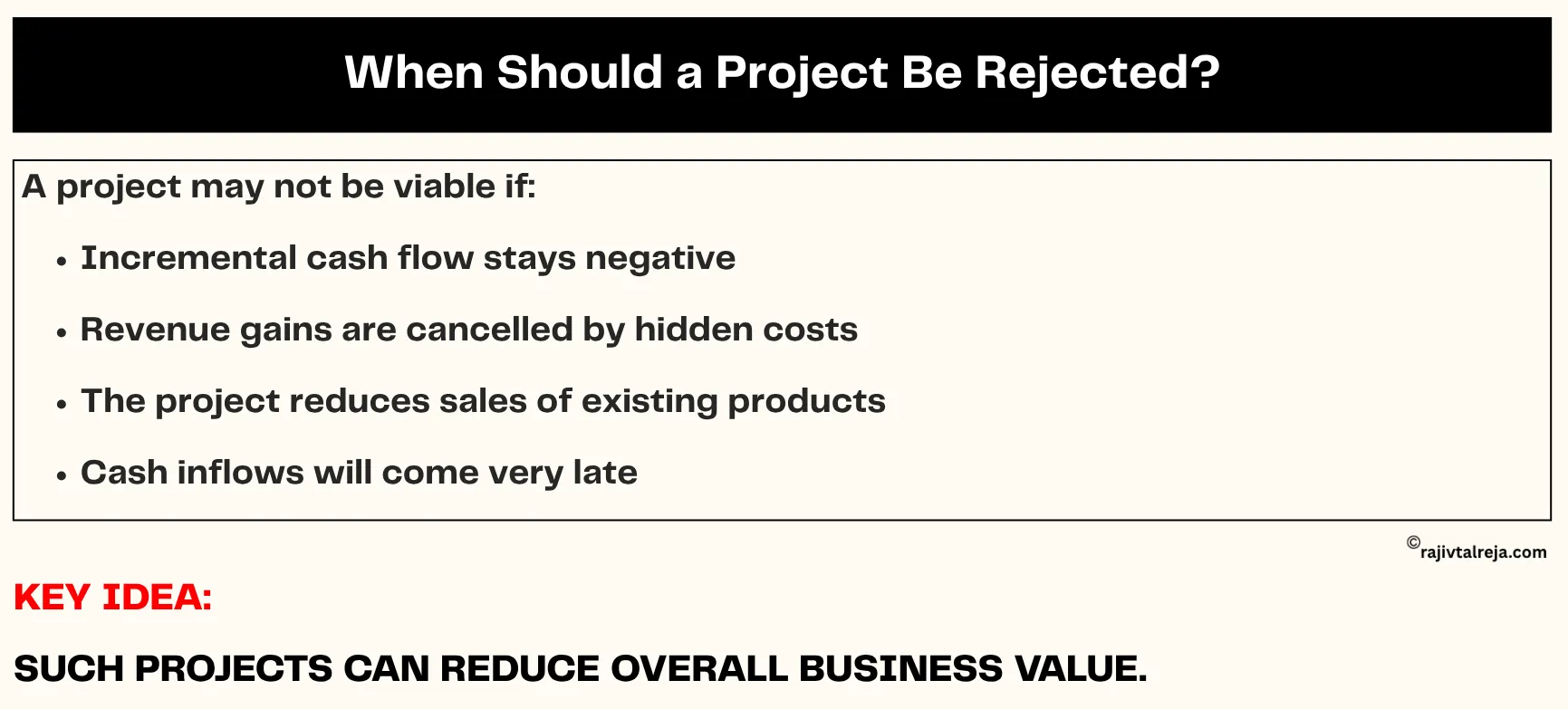 When to reject a project using incremental cash flow analysis